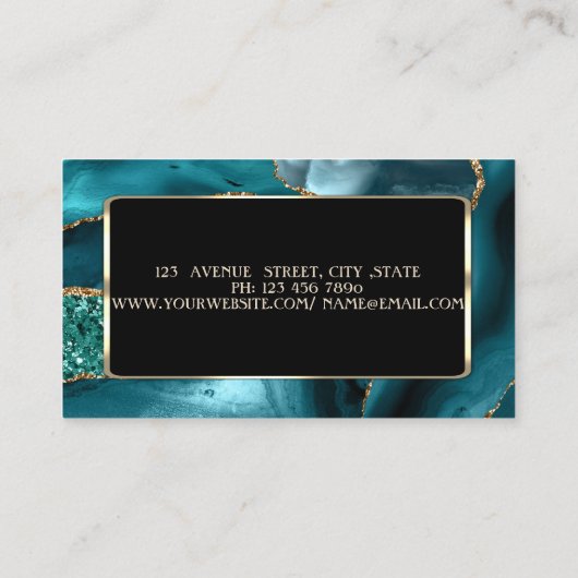 ラグジュアリーエレガントエメラルドグリーングリッターフレーム 名刺 (裏面)