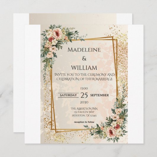 ラグジュアリーエレガントガーデン結婚フラワーズ セーブザデート (正面/裏面)