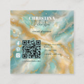ラグジュアリーエレガントグラム金ゴールドグリッターアクアマリンマーブル スクエア名刺 (裏面)