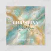 ラグジュアリーエレガントグラム金ゴールドグリッターアクアマリンマーブル スクエア名刺 (正面)