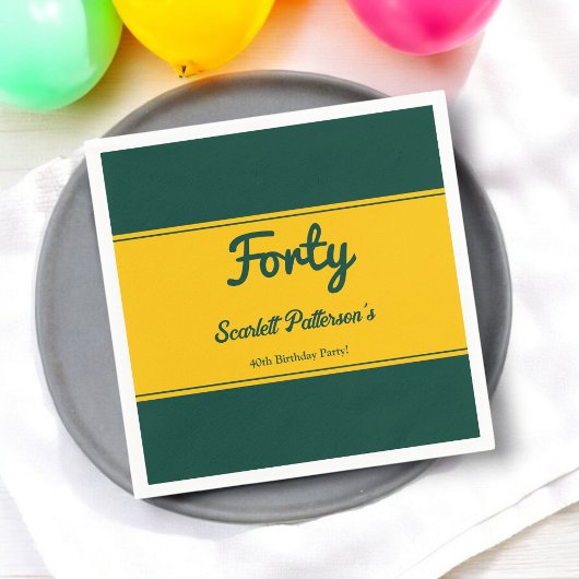 ラグジュアリーエレガントグリーンアンド金ゴールドシック40th誕生日 スタンダードカクテルナプキン
