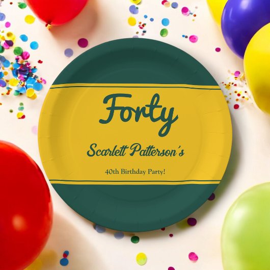 ラグジュアリーエレガントグリーンアンド金ゴールドシック40th誕生日 ペーパープレート