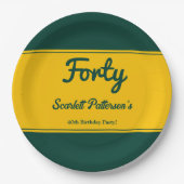 ラグジュアリーエレガントグリーンアンド金ゴールドシック40th誕生日 ペーパープレート (正面)
