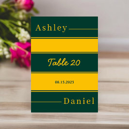 ラグジュアリーエレガントグリーンアンド金ゴールドストライプズシッ結婚クス テーブルナンバー