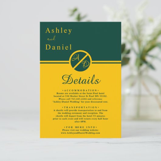 ラグジュアリーエレガントグリーンアンド金ゴールドモノグラム結婚ズ エンクロージャーカード (スタンド正面)