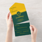 ラグジュアリーエレガントグリーンアンド金ゴールドモノグラム結婚ズ オールインワン招待状 (貼ってはがせる)