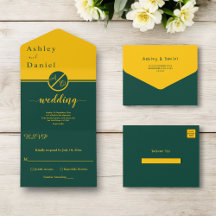 ラグジュアリーエレガントグリーンアンド金ゴールドモノグラム結婚ズ