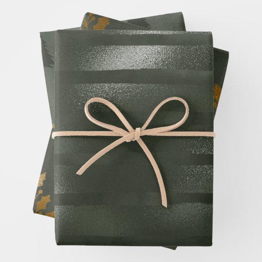 ラグジュアリーエレガントグリーン金ゴールドクリスマスホリデーツリー ラッピングペーパーシート (インサイチュ)