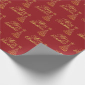 ラグジュアリーエレガントゴールデンクリムゾンレッドメリークリスマス ラッピングペーパー (角)