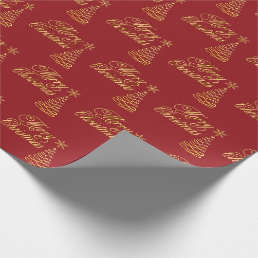ラグジュアリーエレガントゴールデンクリムゾンレッドメリークリスマス ラッピングペーパー (角)