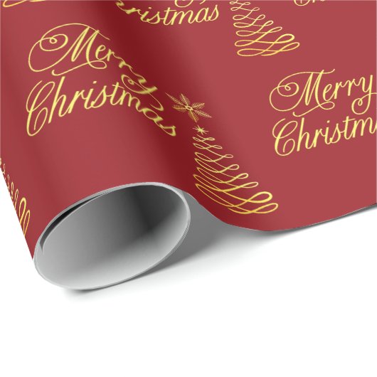 ラグジュアリーエレガントゴールデンクリムゾンレッドメリークリスマス ラッピングペーパー (ロールコーナー)