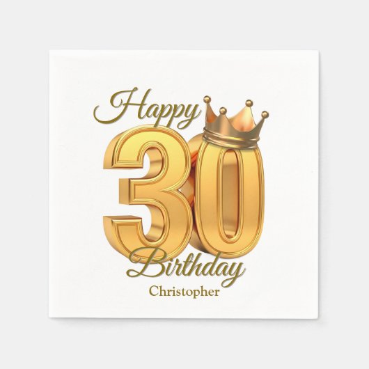 ラグジュアリーエレガントゴールデン王室のクラウン30th誕生日 スタンダードカクテルナプキン (正面)