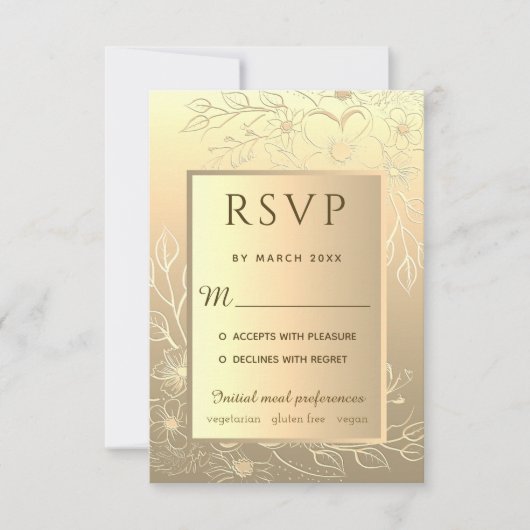 ラグジュアリーエレガントゴールドフォイルフローラ結婚式招待状 出欠カード (正面)
