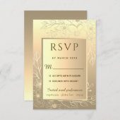 ラグジュアリーエレガントゴールドフォイルフローラ結婚式招待状 出欠カード (正面/裏面)