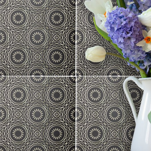 ラグジュアリーエレガントシックフェイク金ゴールド&ブラックアラベスク タイル