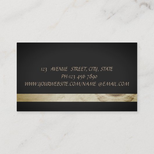 ラグジュアリーエレガントシックブラックフェイク金ゴールドグリッターロータス 名刺 (裏面)