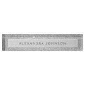 ラグジュアリーエレガントシルバーグリッタースパークルモダン デスクネームプレート (正面)