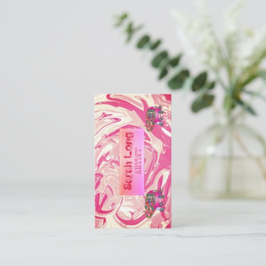 ラグジュアリーエレガントスウィートピンクマーブルウィットエレファントバス 名刺 (スタンド正面)