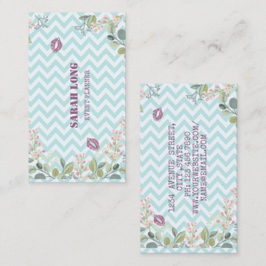 ラグジュアリーエレガントスウィートブルービジネスカード 名刺 (正面/裏面)