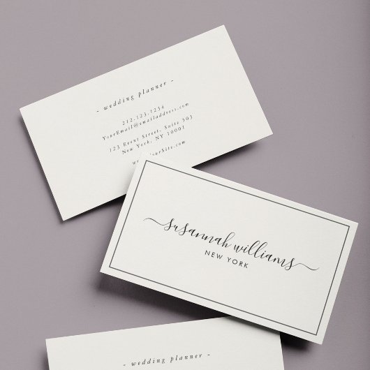 ラグジュアリーエレガントスクリプトカリグラフィブラックアイボリー 名刺