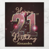 ラグジュアリーエレガントスパークリー金ゴールドとピンク21歳の誕生日 ワインラベル (シングルラベル)