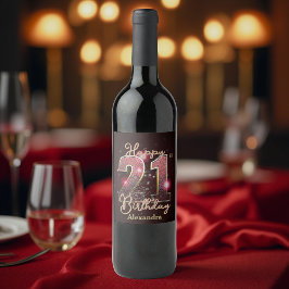 ラグジュアリーエレガントスパークリー金ゴールドとピンク21歳の誕生日 ワインラベル