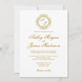 ラグジュアリーエレガントダーク金ゴールドモノグラムホワイト結婚ズ 招待状 (正面)