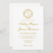 ラグジュアリーエレガントダーク金ゴールドモノグラムホワイト結婚ズ 招待状 (正面/裏面)