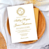 ラグジュアリーエレガントダーク金ゴールドモノグラムホワイト結婚ズ 招待状