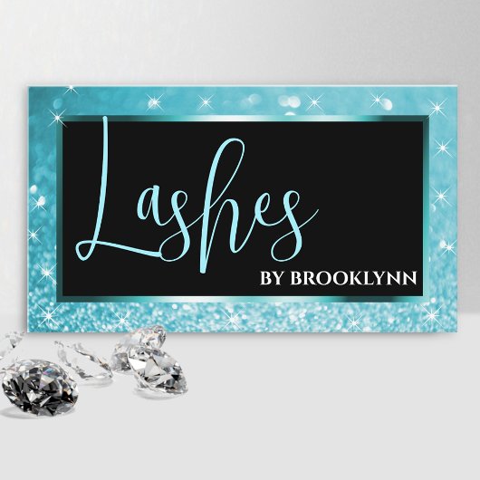 ラグジュアリーエレガントティール(緑がかった色)ブルーグラデーショングリッター 名刺