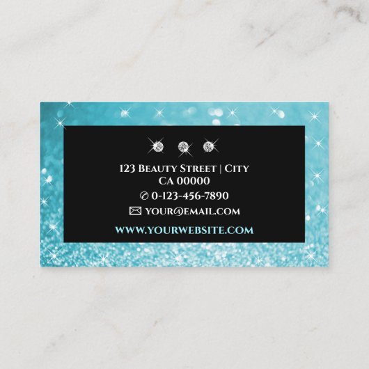 ラグジュアリーエレガントティール（緑がかった色）ブルーグラデーションダイヤきらめくモンド 名刺 (裏面)