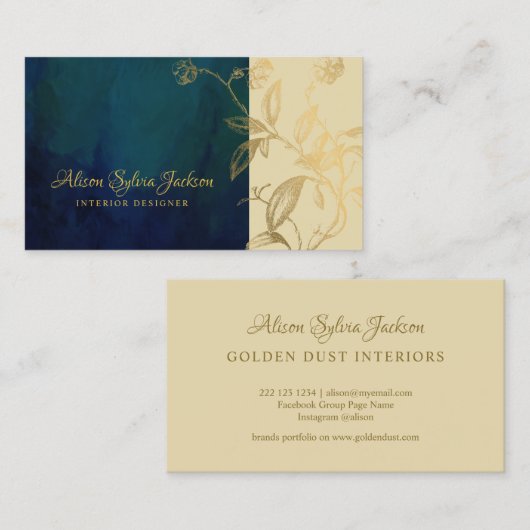 ラグジュアリーエレガントネイビー金ゴールドカスタムインテリアデザイナー 名刺 (正面/裏面)