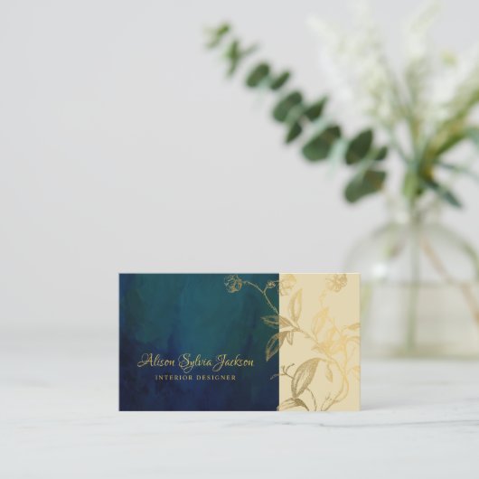 ラグジュアリーエレガントネイビー金ゴールドカスタムインテリアデザイナー 名刺 (スタンド正面)