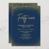 ラグジュアリーエレガントネイビー金ゴールドグリッター49歳 招待状 (正面/裏面)