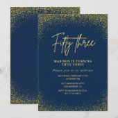 ラグジュアリーエレガントネイビー金ゴールドグリッター53歳 招待状 (正面/裏面)