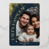 ラグジュアリーエレガントハッピーハヌカー | 挨拶モダン 箔招待状 (正面)