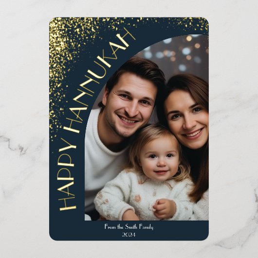 ラグジュアリーエレガントハッピーハヌカー | 挨拶モダン 箔招待状 (正面)