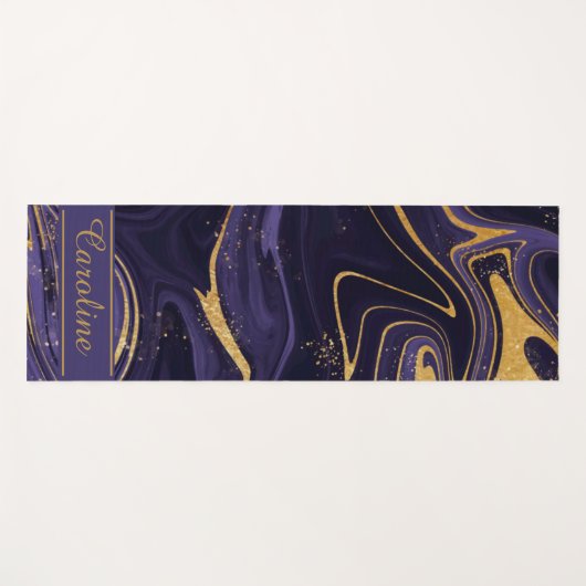 ラグジュアリーエレガントパープル金ゴールド大理石エフェクト名 ヨガマット (正面(横))