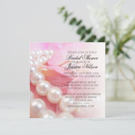 ラグジュアリーエレガントパール結婚ズリングや輪シャワー招待状 招待状 (スタンド正面)