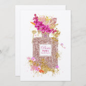 ラグジュアリーエレガントピンクグリッター香水1招待状 招待状 (正面/裏面)