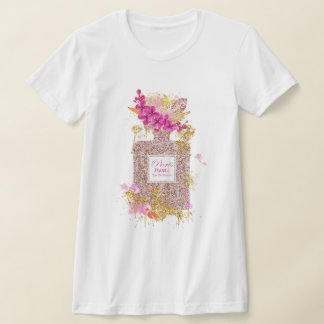 ラグジュアリーエレガントピンクグリッター香水Tシャツ Tシャツ