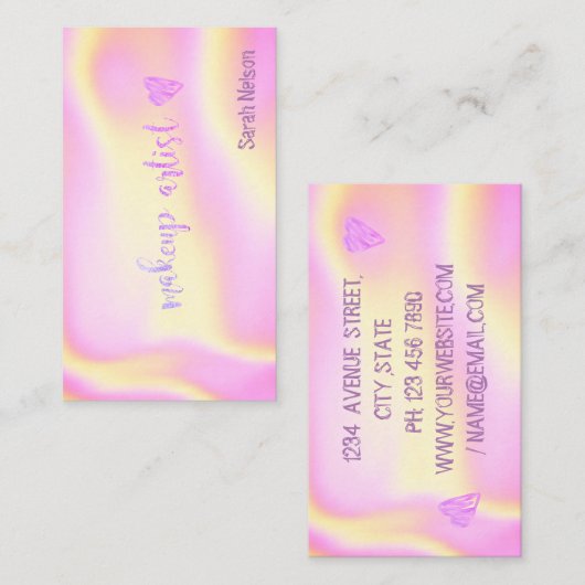 ラグジュアリーエレガントピンクスイートホログラフィービジネスカー 名刺 (正面/裏面)
