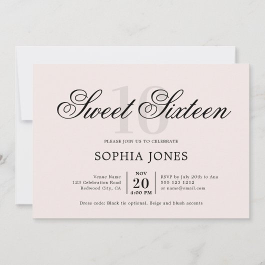 ラグジュアリーエレガントピンクスウィート16 招待状 (正面)