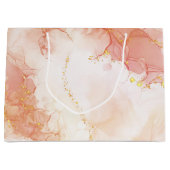 ラグジュアリーエレガントピーチと金ゴールドマーブルエフェクト ラージペーパーバッグ (正面)
