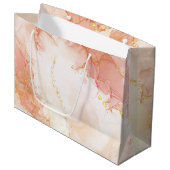 ラグジュアリーエレガントピーチと金ゴールドマーブルエフェクト ラージペーパーバッグ (正面アングル)