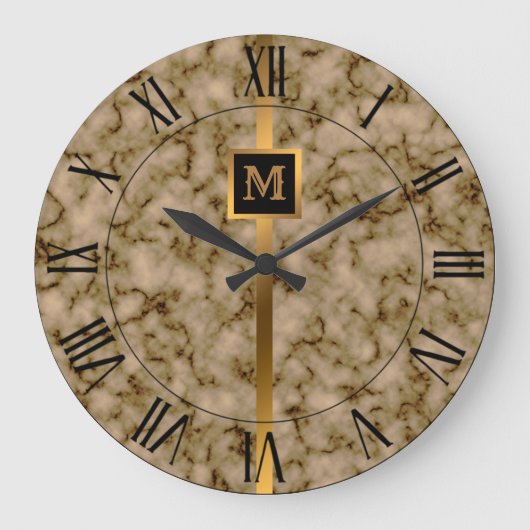 ラグジュアリーエレガントブモダンラック金ゴールド大理石 ラージ壁時計 (正面)
