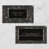 ラグジュアリーエレガントブラックスパークルグリッター《写真》ぼけ味 名刺 (正面/裏面)