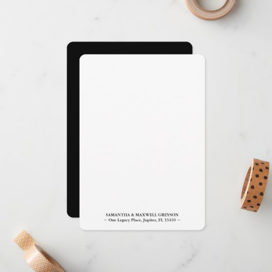 ラグジュアリーエレガントブラックパーソナライズされたサンキュー ノートカード (正面/裏面インサイチュ)