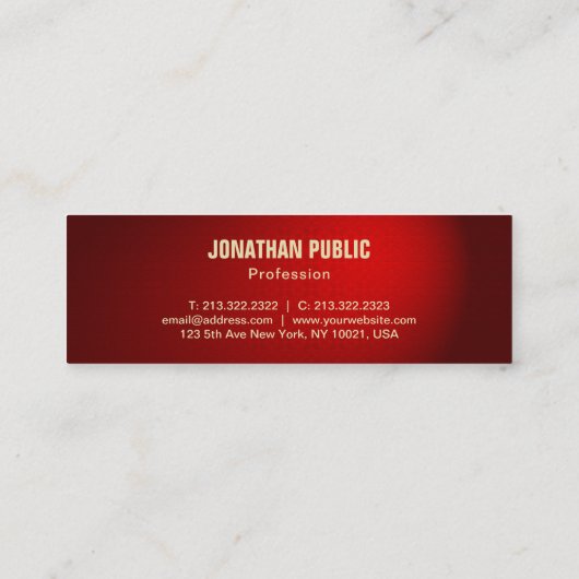 ラグジュアリーエレガントブラックレッドダマスクプロフェッショナル スキニー名刺 (裏面)
