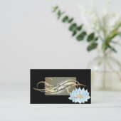 ラグジュアリーエレガントブラックロータスブルーヨガ 名刺 (スタンド正面)